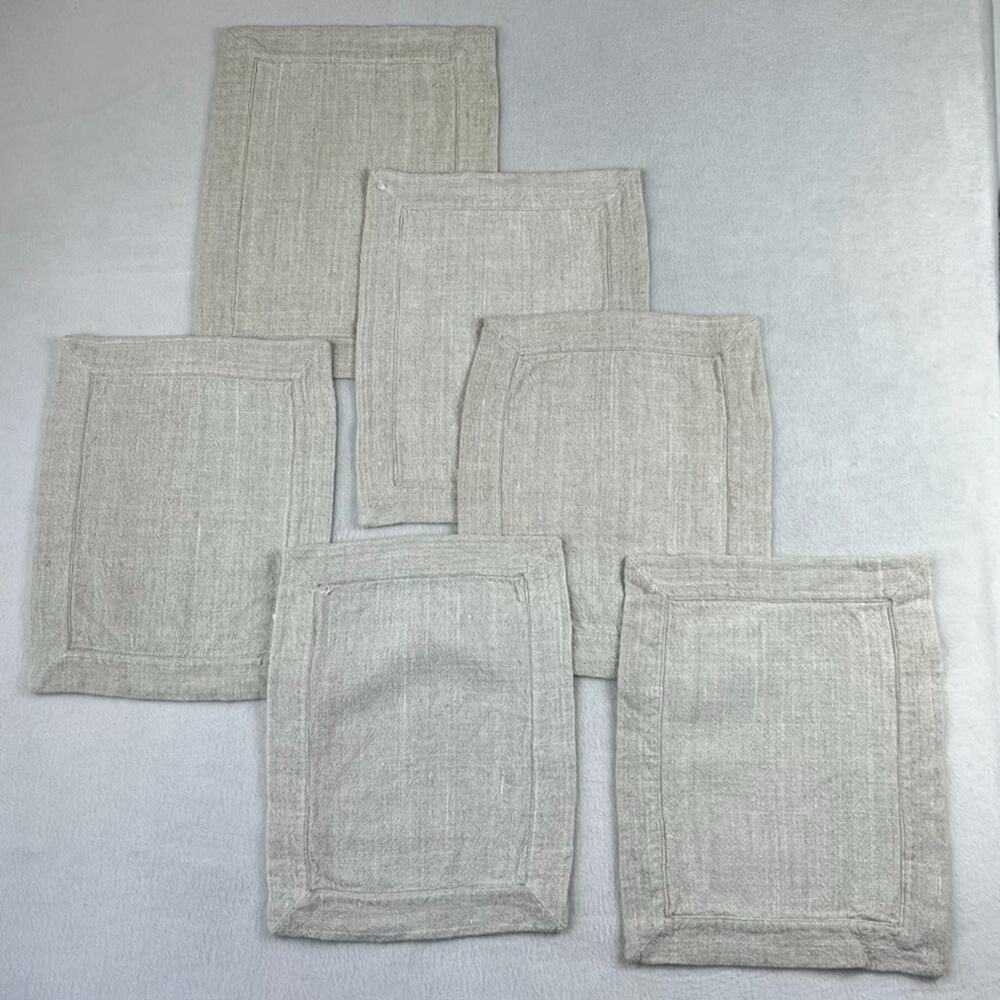 Courants D'est Placemat Set of 6 Beige Linen Blend Viscose Blend 16 x 12.5in